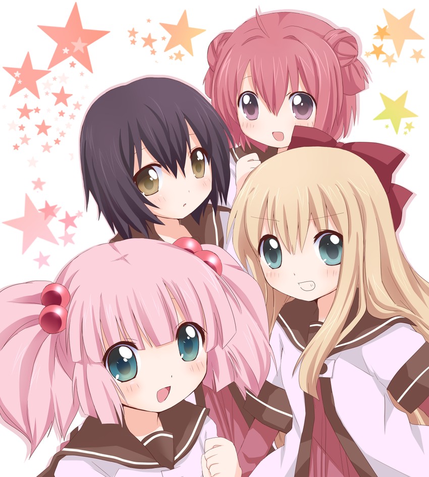 toshinou kyouko, akaza akari, funami yui, and yoshikawa chinatsu (yuruyuri) drawn by mikurun
