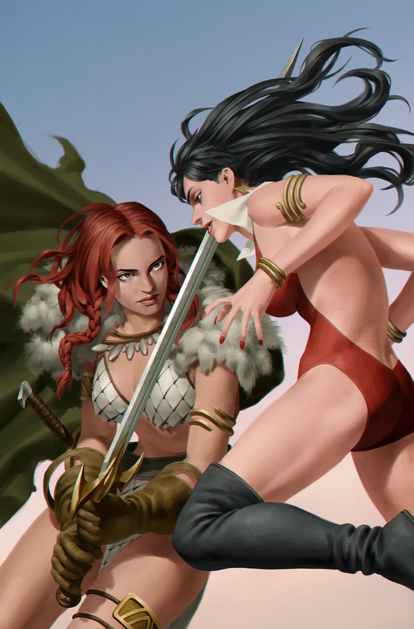 vampirella and red sonja (vampirella and 1 more) drawn by yoon_junggeun