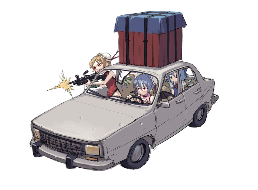 remilia scarlet, flandre scarlet, and cirno (touhou and 1 more) drawn by fkey