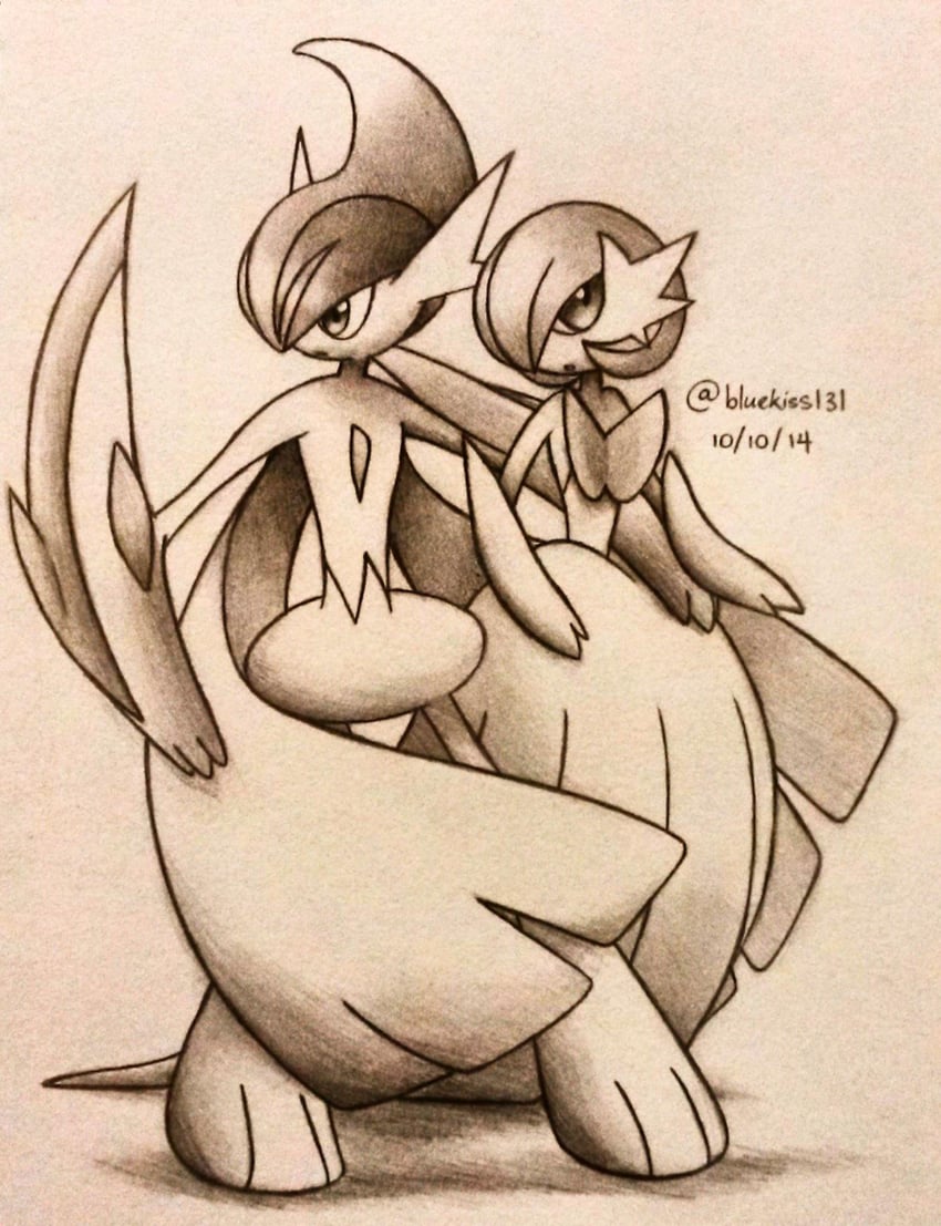 gardevoir, mega gardevoir, gallade, and mega gallade (pokemon) drawn by bluukiss