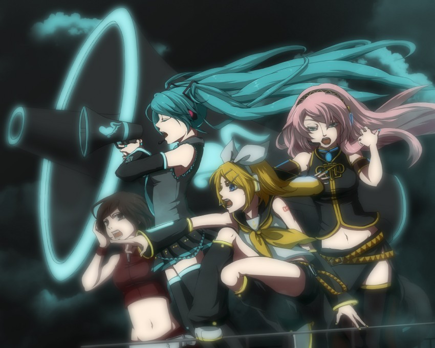 hatsune miku, kagamine rin, megurine luka, and meiko (vocaloid and 1 more) drawn by rinko_(jaunebrillant)