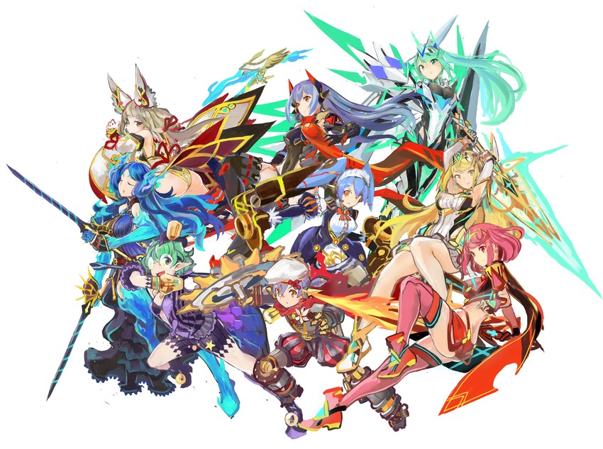 pyra, mythra, nia, pneuma, poppi, and 5 more (xenoblade chronicles and 1 more) drawn by tim_(a9243190a)