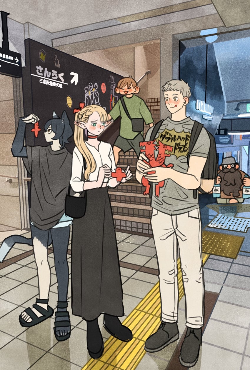 marcille donato, laios touden, senshi, chilchuck tims, and izutsumi (dungeon meshi) drawn by takeuchi_ryousuke
