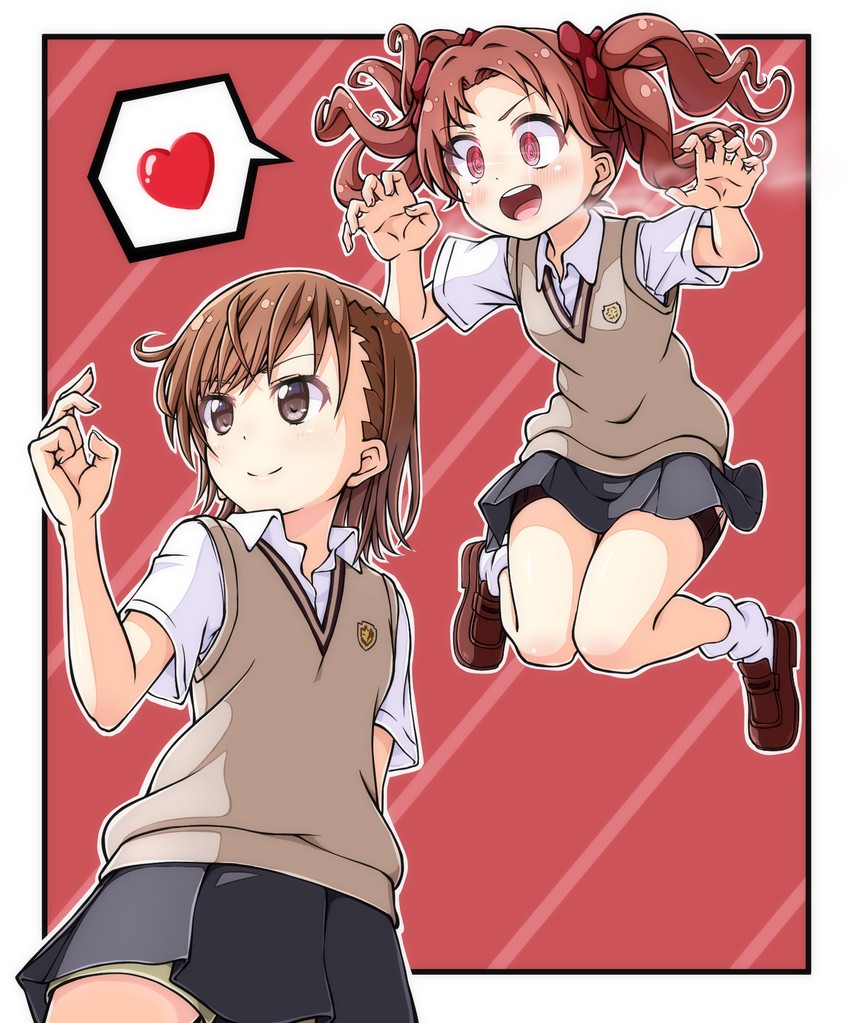 misaka mikoto and shirai kuroko (toaru majutsu no index and 2 more) drawn by pontasu