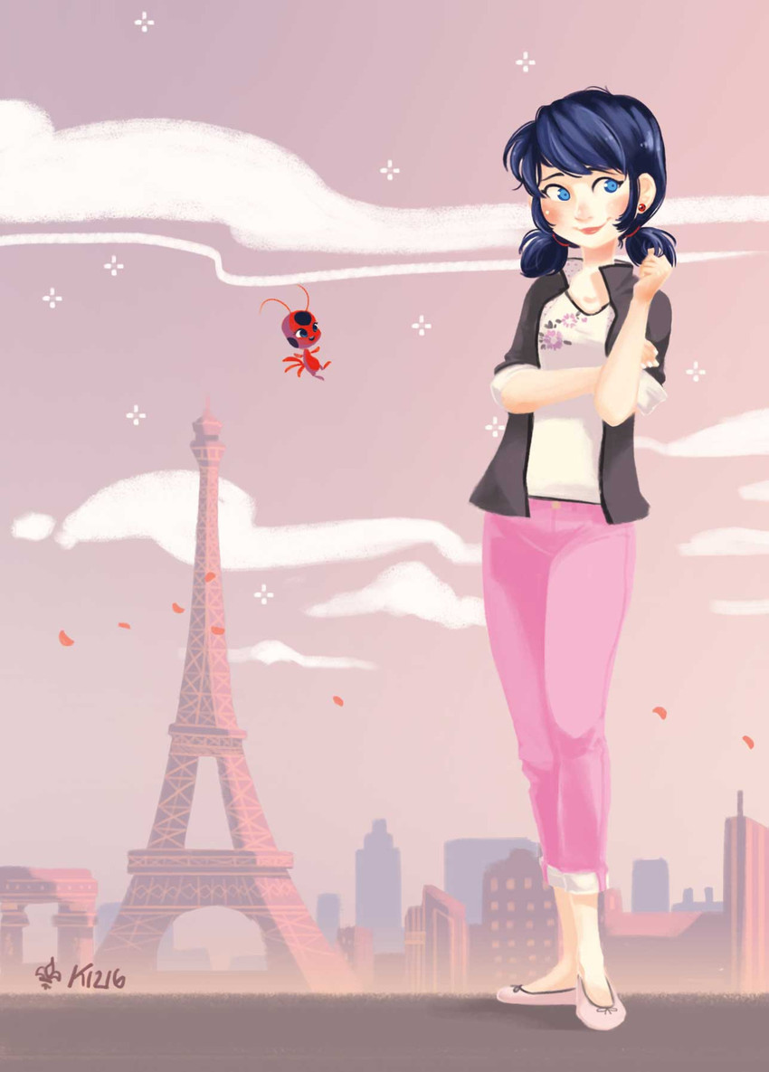 marinette dupain-cheng and tikki (miraculous ladybug) drawn by k1216