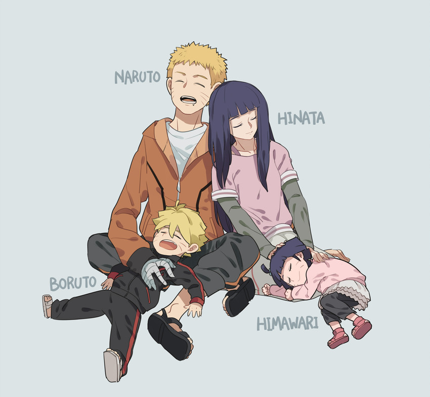 uzumaki naruto, hyuuga hinata, uzumaki boruto, and uzumaki himawari (naruto and 1 more) drawn by luo.