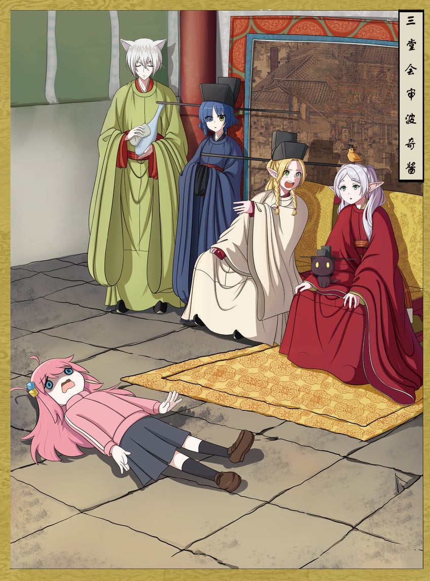 gotoh hitori, frieren, yamada ryo, marcille donato, chomusuke, and 1 more (bocchi the rock! and 4 more) drawn by sange_xiaoxiangguo