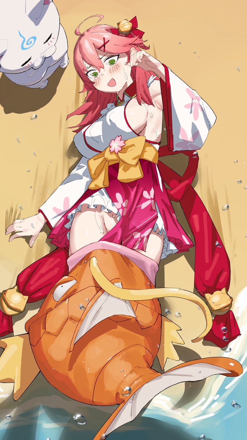 sakura miko, 35p, and magikarp (pokemon and 1 more) drawn by uzuradobin