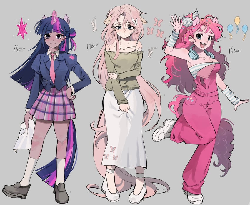 twilight sparkle, fluttershy, and pinkie pie (my little pony and 1 more) drawn by memoji_7672