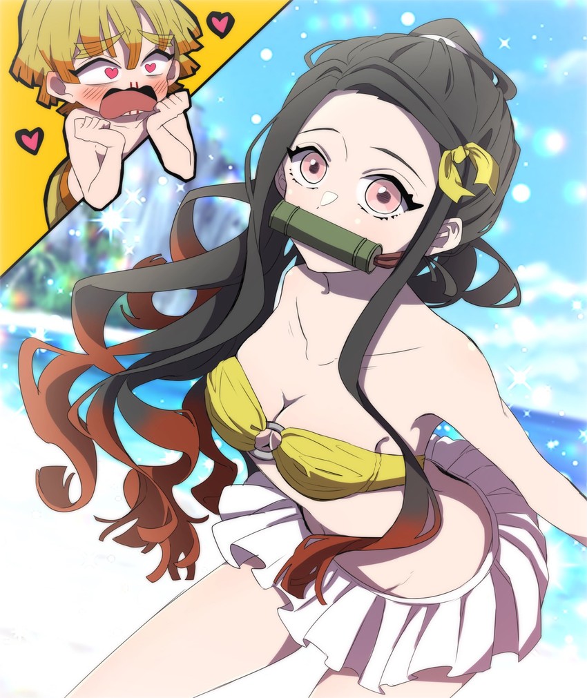 kamado nezuko and agatsuma zenitsu (kimetsu no yaiba) drawn by kakurenbo_yuki