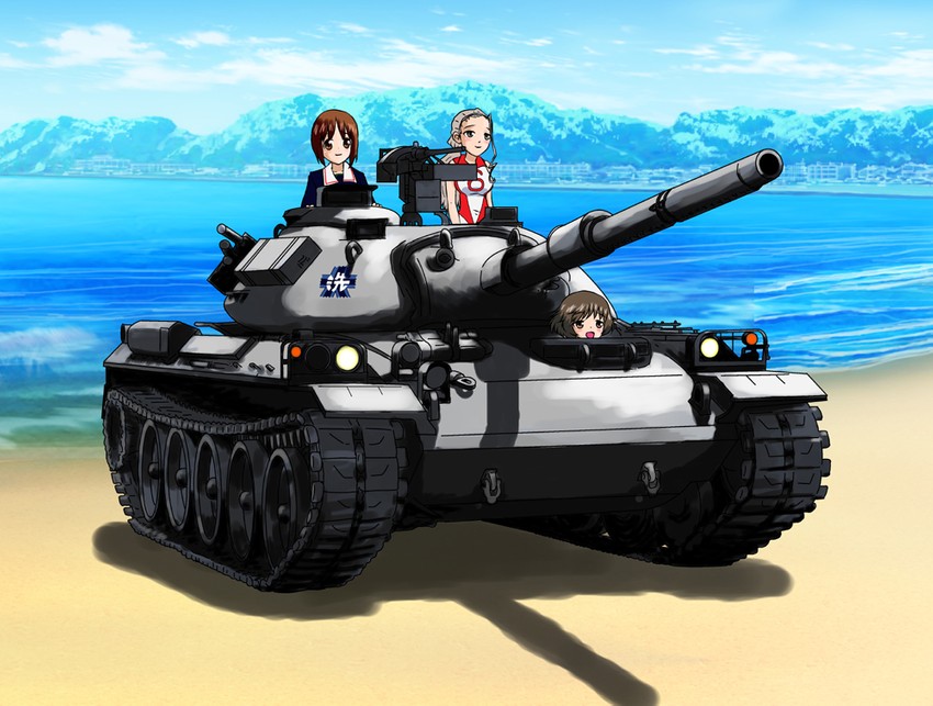 nishizumi miho, akiyama yukari, and sasaki akebi (girls und panzer) drawn by yamucya01