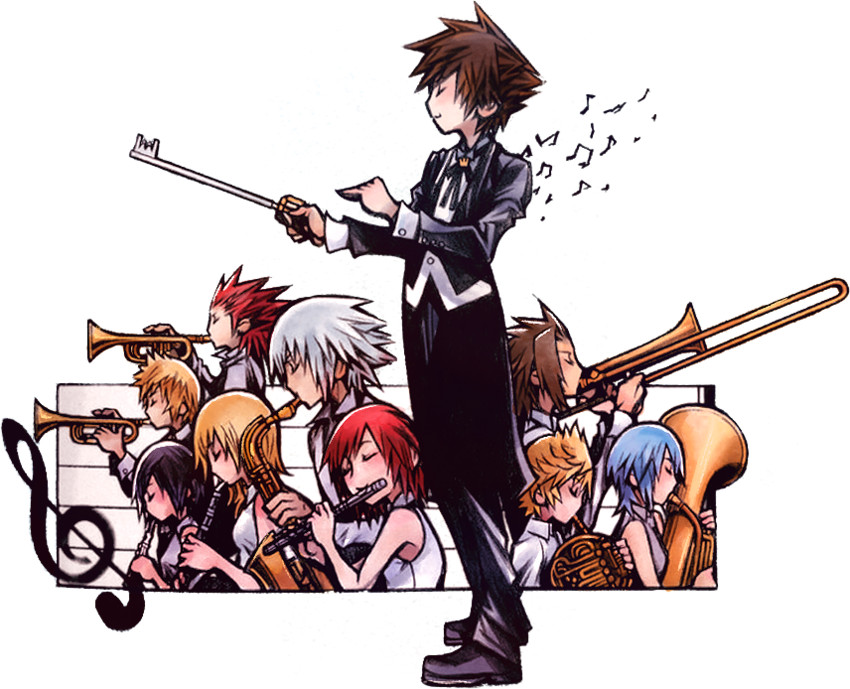 sora, roxas, kairi, riku, aqua, and 5 more (kingdom hearts and 1 more) drawn by nomura_tetsuya