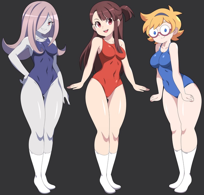 kagari atsuko, sucy manbavaran, and lotte jansson (little witch academia) drawn by abysswatchers