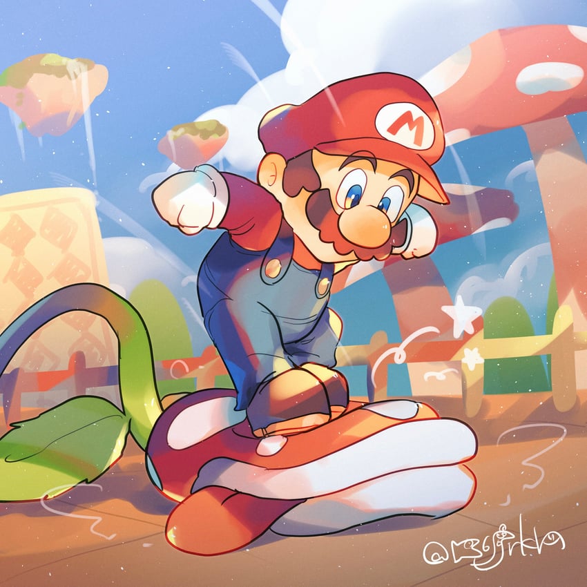 mario and piranha plant (mario and 1 more) drawn by hanaon
