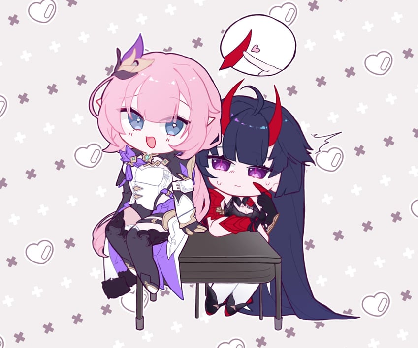 elysia and raiden mei (honkai and 1 more) drawn by dduehddueh
