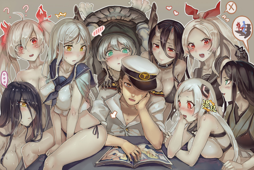 admiral, wo-class aircraft carrier, battleship princess, ta-class battleship, ru-class battleship, and 5 more (kantai collection) drawn by walzrj