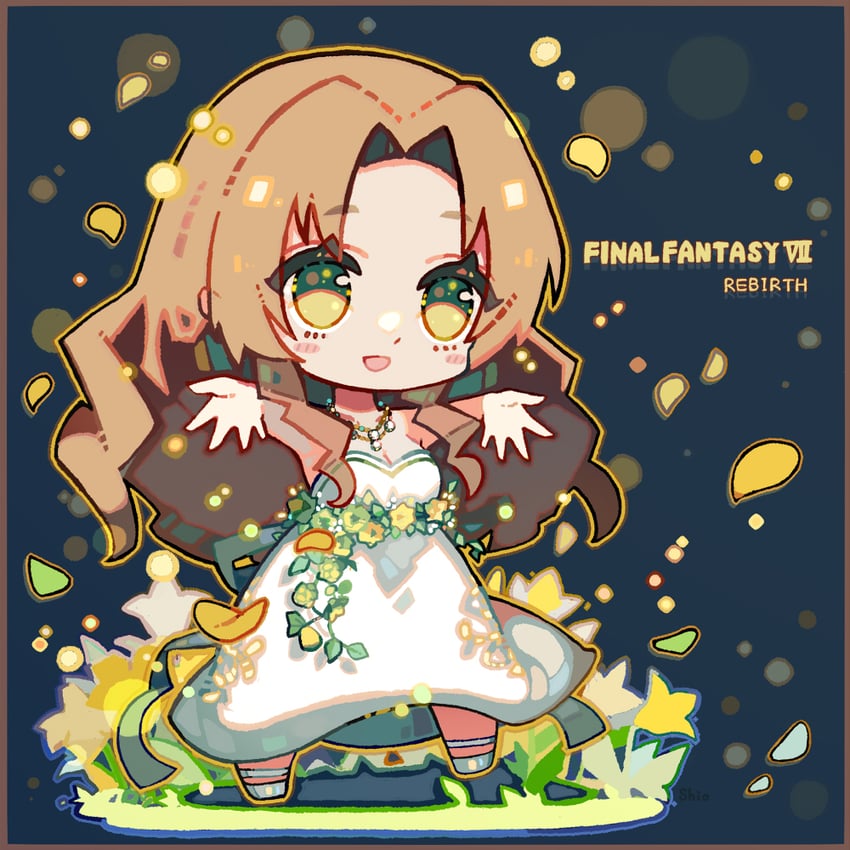 aerith gainsborough (final fantasy and 3 more) drawn by hiyunagi