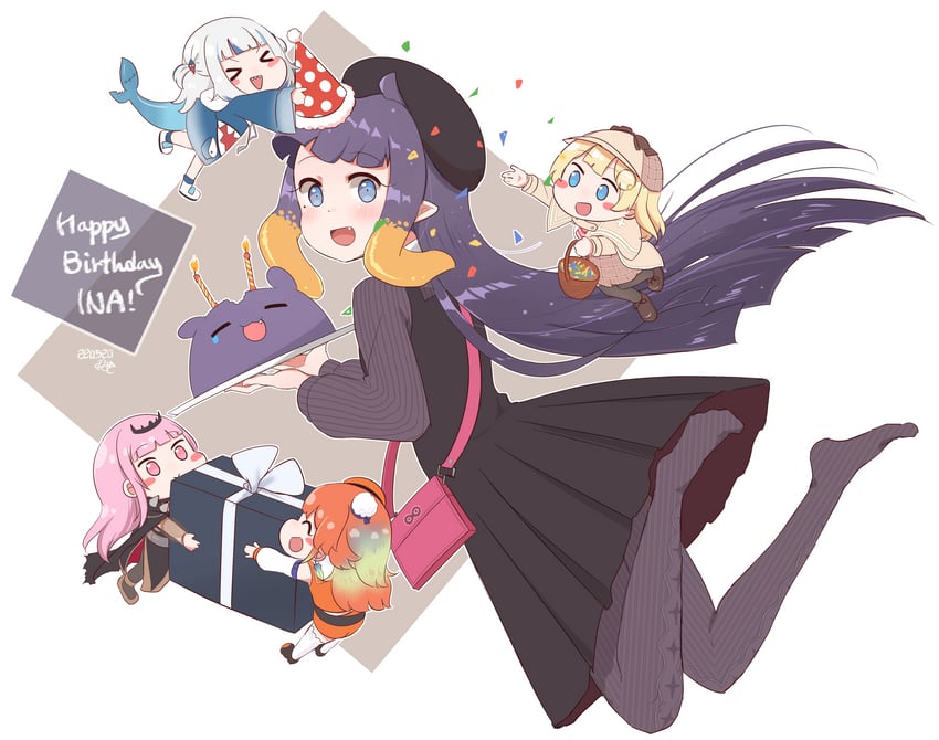 gawr gura, mori calliope, ninomae ina'nis, takanashi kiara, watson amelia, and 1 more (hololive and 1 more) drawn by roweil