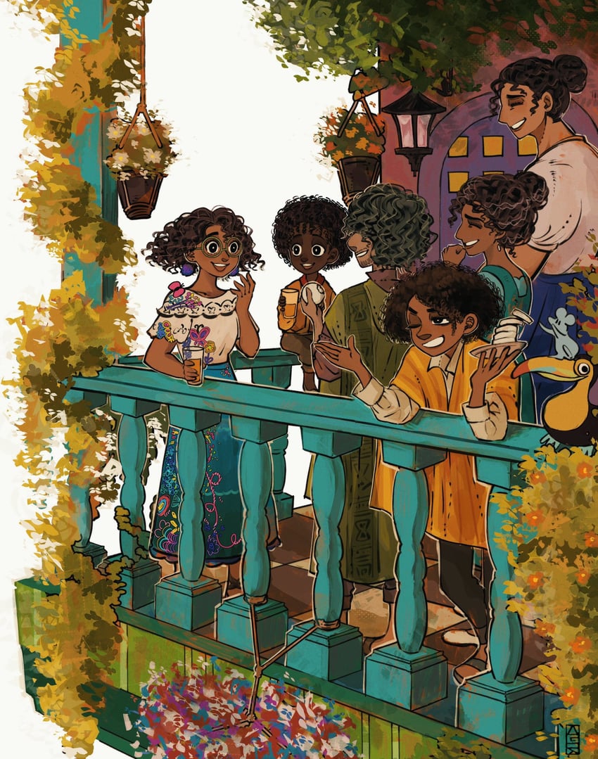 mirabel madrigal, camilo madrigal, luisa madrigal, bruno madrigal, antonio madrigal, and 1 more (encanto) drawn by waguri_341