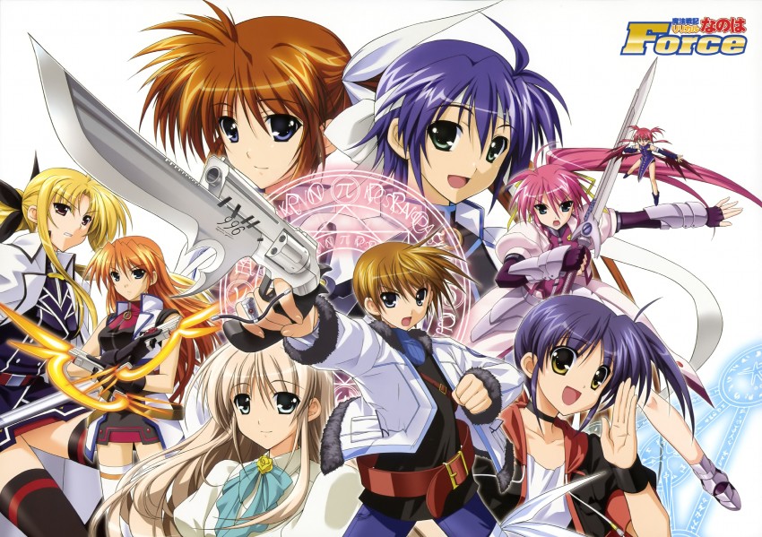 fate testarossa, takamachi nanoha, bardiche, signum, subaru nakajima, and 9 more (lyrical nanoha and 1 more) drawn by higa_yukari