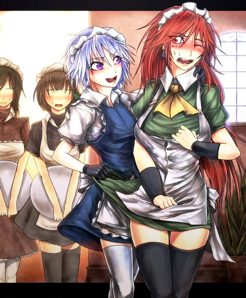 izayoi sakuya and hong meiling (touhou) drawn by ryuuichi_(f_dragon)