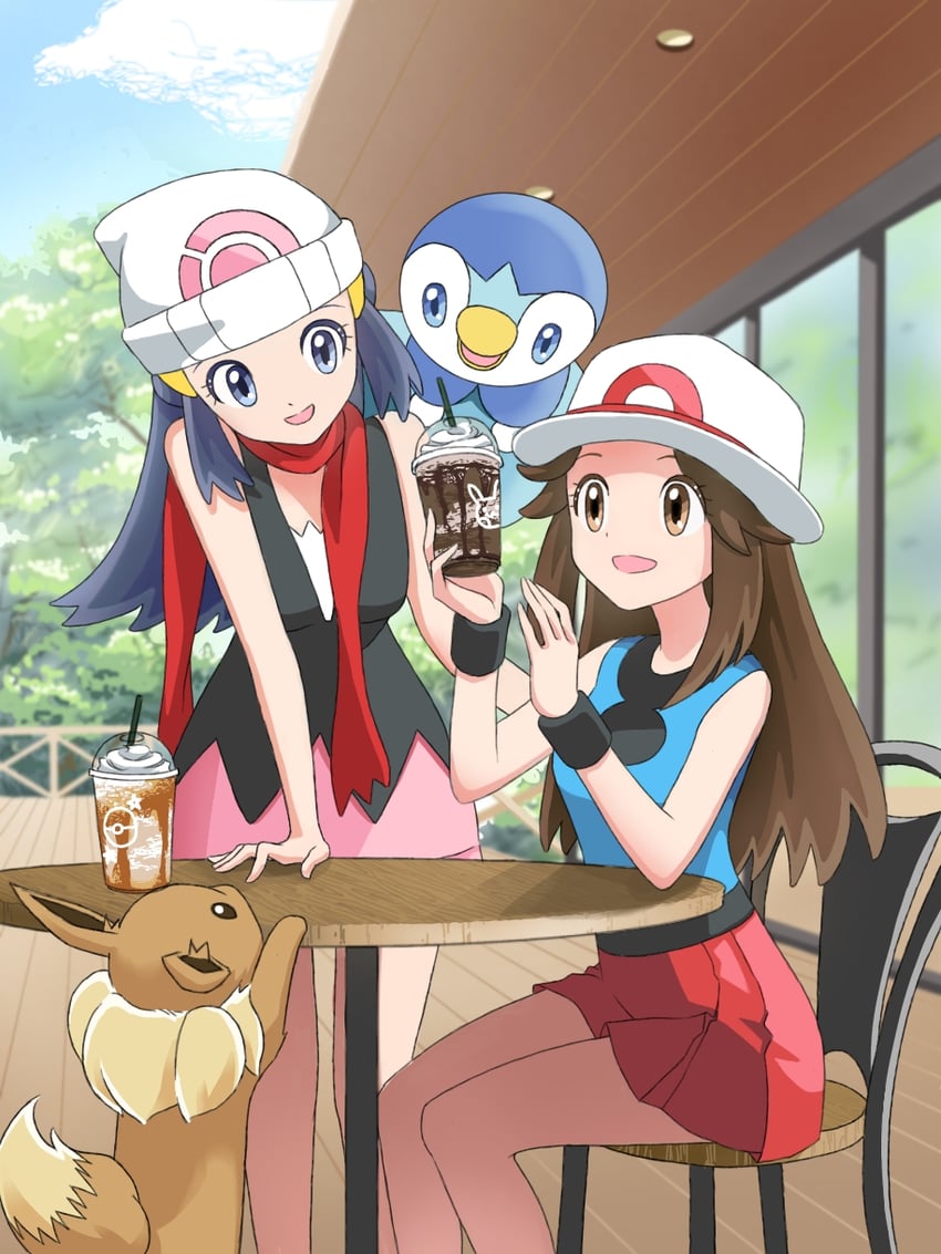 dawn, eevee, piplup, and leaf (pokemon and 2 more) drawn by kanatorasan