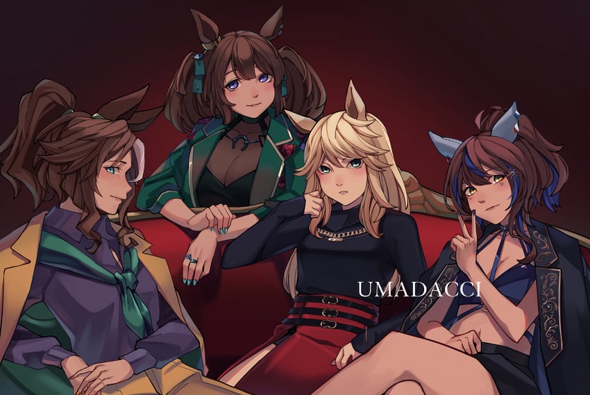 daitaku helios, mejiro palmer, gold city, and tosen jordan (umamusume) drawn by fuyukayui