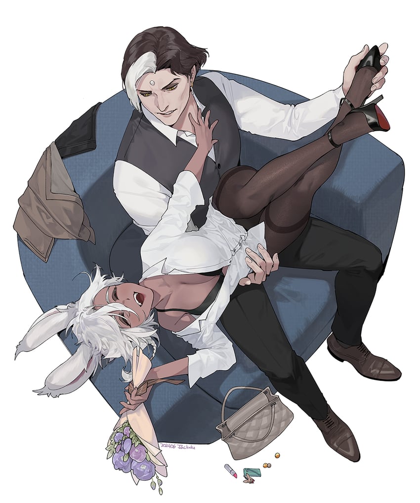 warrior of light, emet-selch, and tewa (final fantasy and 1 more) drawn by byuub