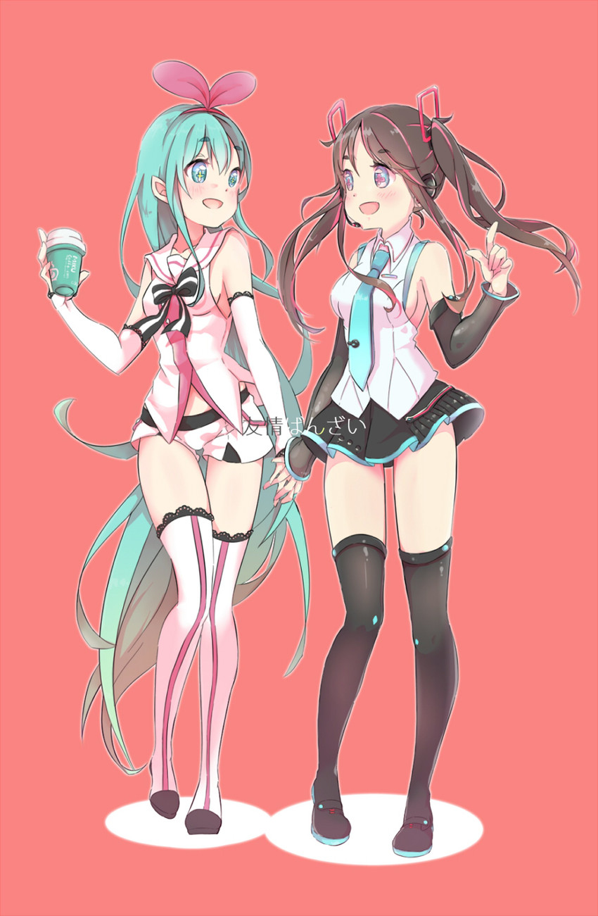 hatsune miku and kizuna ai (vocaloid and 1 more) drawn by mou_niu