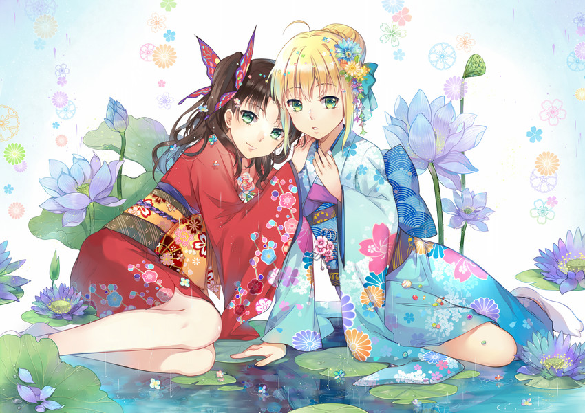 artoria pendragon, saber, and tohsaka rin (fate and 1 more) drawn by ekita_kuro
