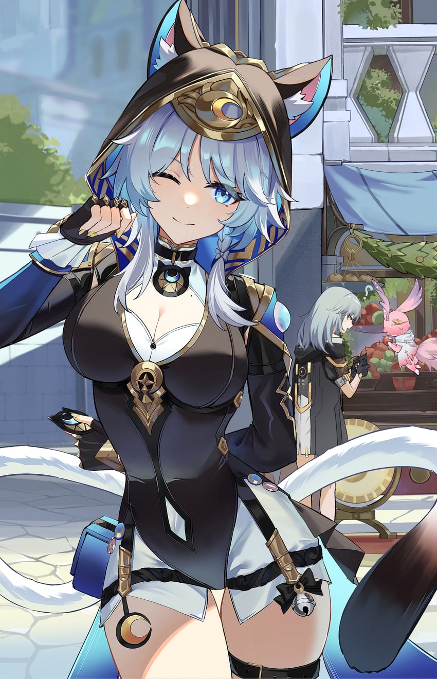 trailblazer, stelle, cipher, and mem (honkai and 1 more) drawn by iras17514