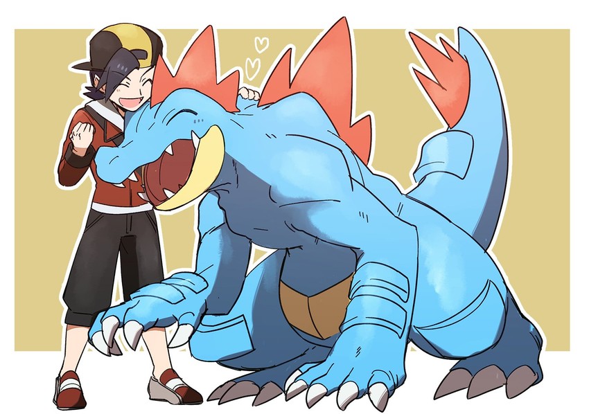 ethan and feraligatr (pokemon and 1 more) drawn by morio_(poke_orio)