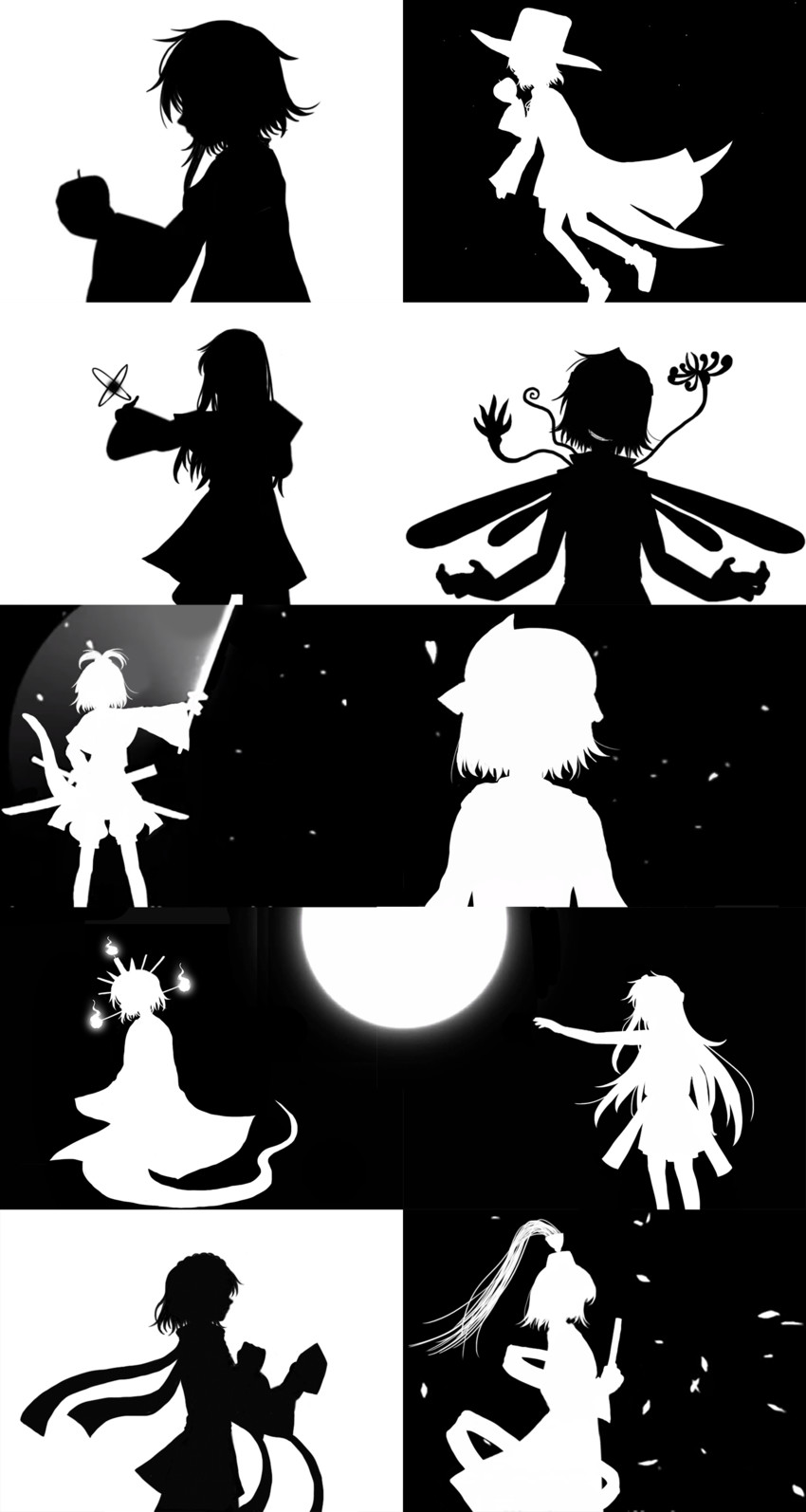 enraku tsubakura, houlen yabusame, senri tsurubami, shitodo kuroji, zuifeng tenkai, and 5 more (touhou and 1 more) drawn by ximsol182