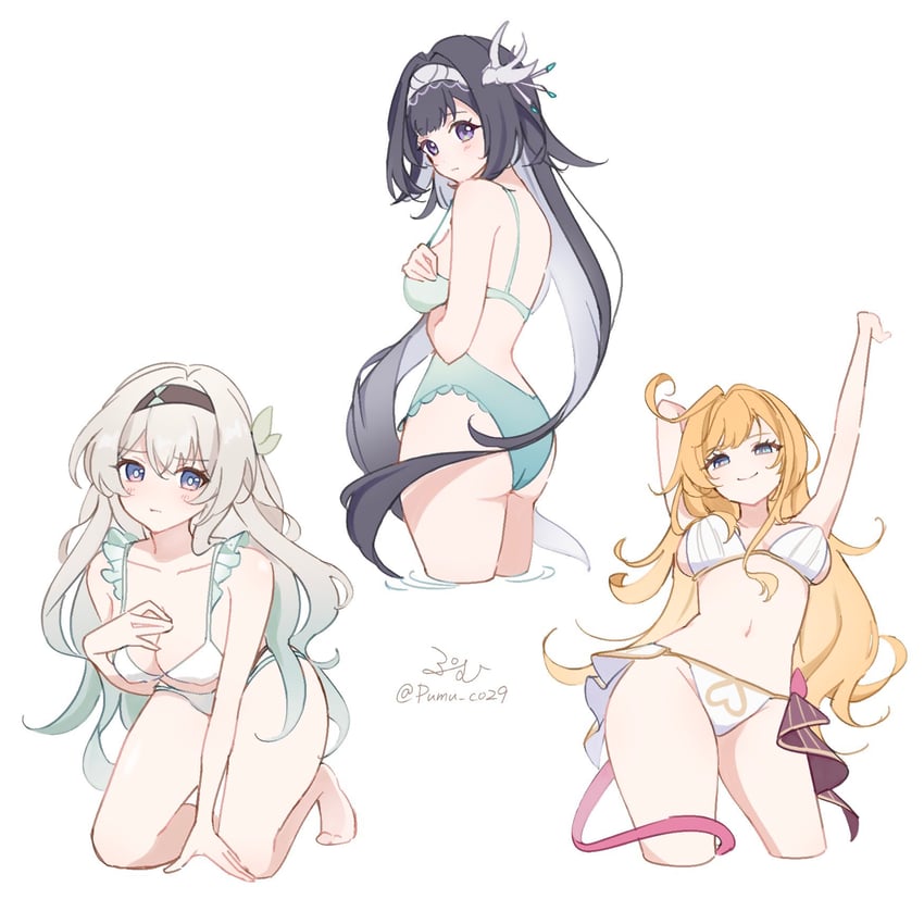 firefly, escoffier, and lan yan (genshin impact and 3 more) drawn by pumu_(pumu_co29)