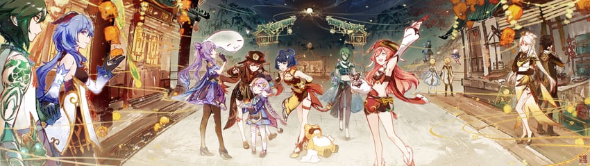 ganyu, lumine, hu tao, aether, zhongli, and 15 more (genshin impact) drawn by 7hertz
