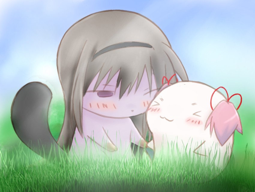 akemi homura, kaname madoka, gomadoka, and homurakko (mahou shoujo madoka magica) drawn by kuuru