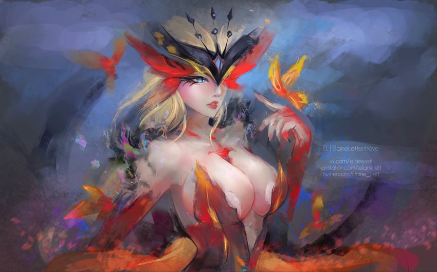 crimson lotus moth and signora (genshin impact) drawn by elainelett