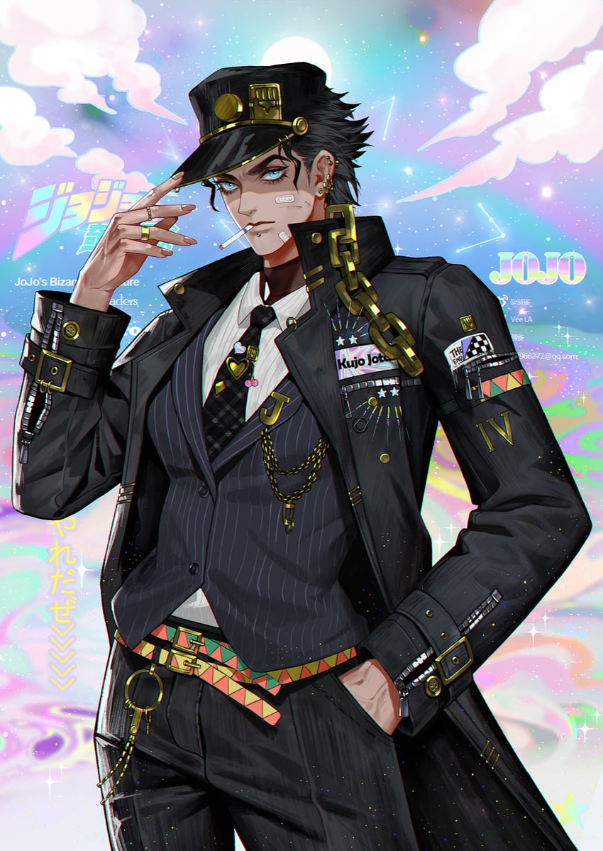 kujo jotaro (jojo no kimyou na bouken and 1 more) drawn by veela