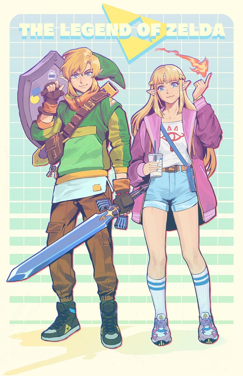 link and princess zelda (the legend of zelda and 3 more) drawn by radiostarkiller