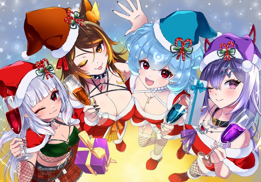 bao, sinder, akuma nihmune, and lucy pyre (indie virtual youtuber) drawn by saraemiii_en