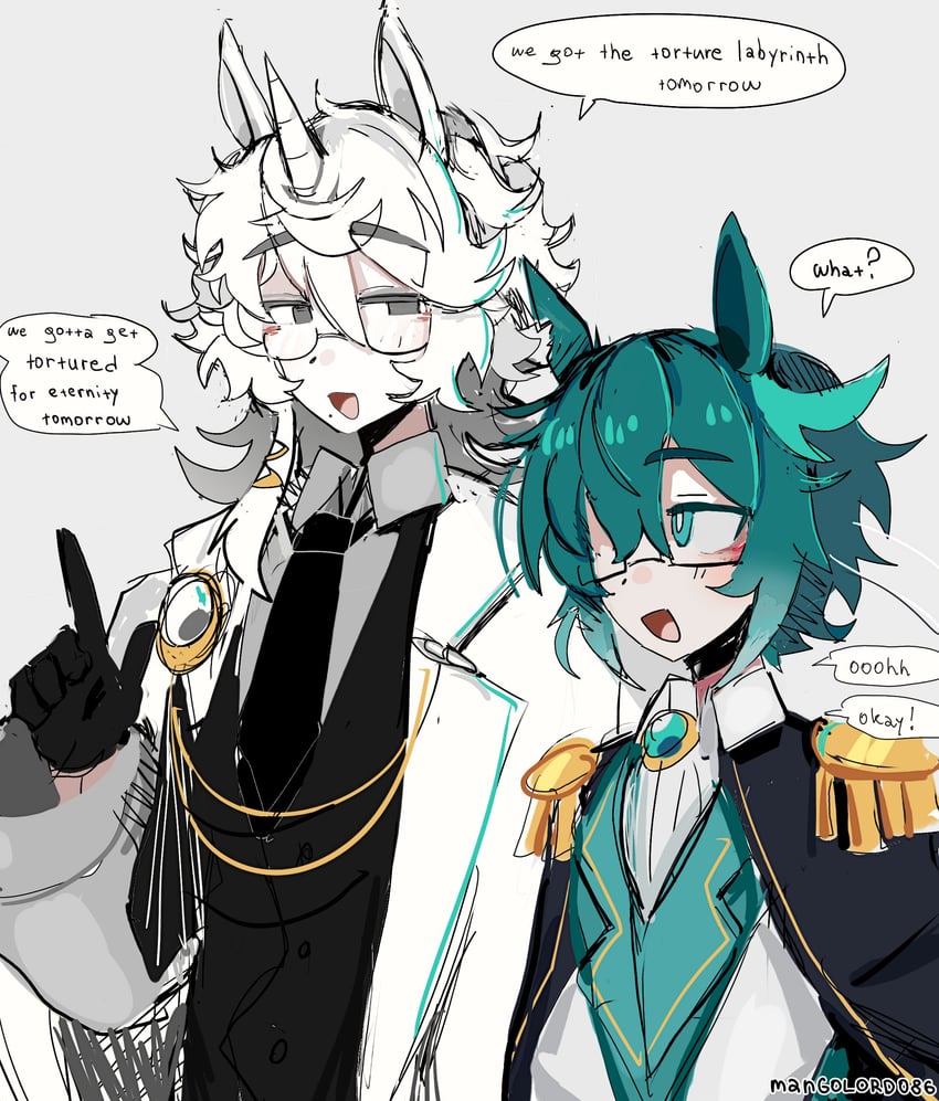 cyan and superstitional realism (horse race tests) drawn by mangolord