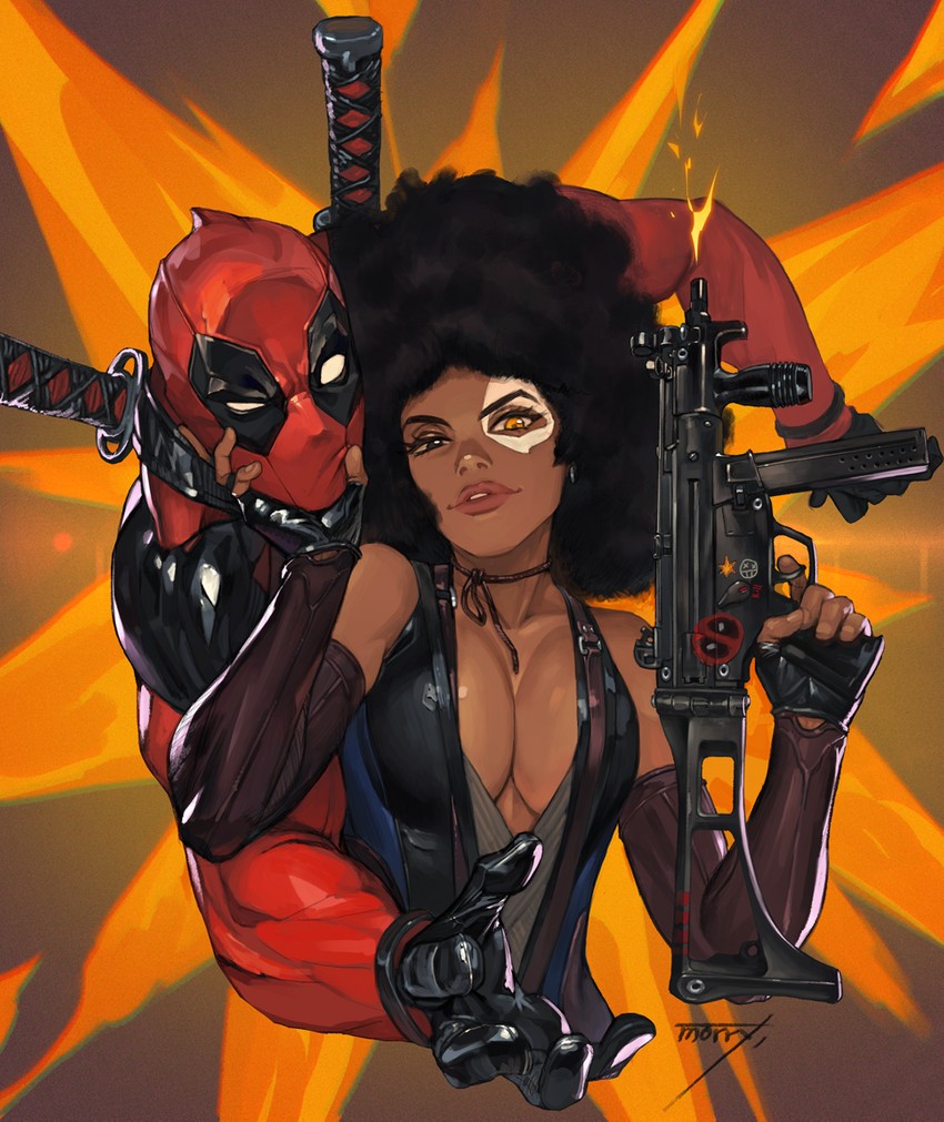 deadpool and domino (marvel and 4 more) drawn by morry