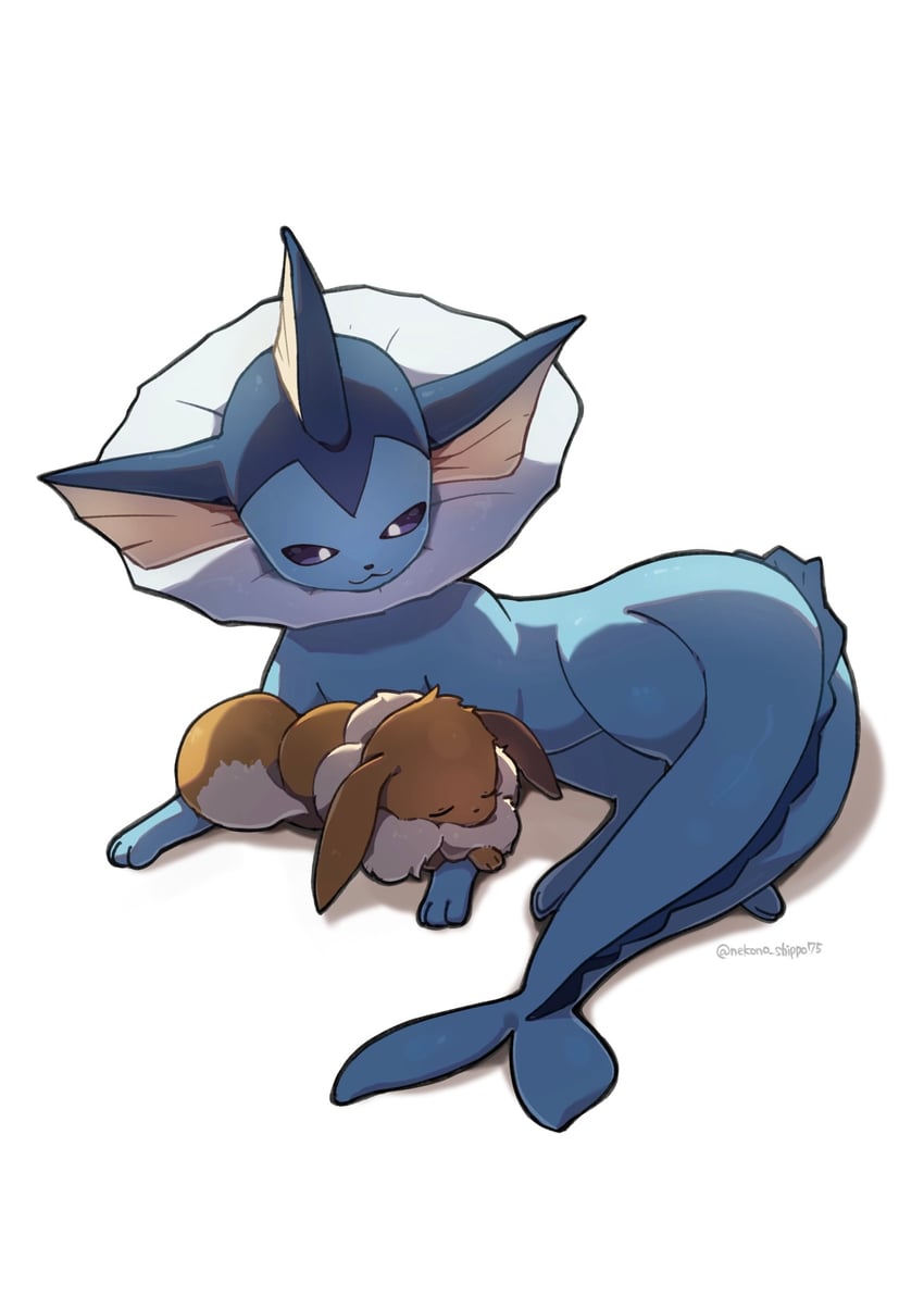 eevee and vaporeon (pokemon) drawn by nako_(nekono_shippo75)