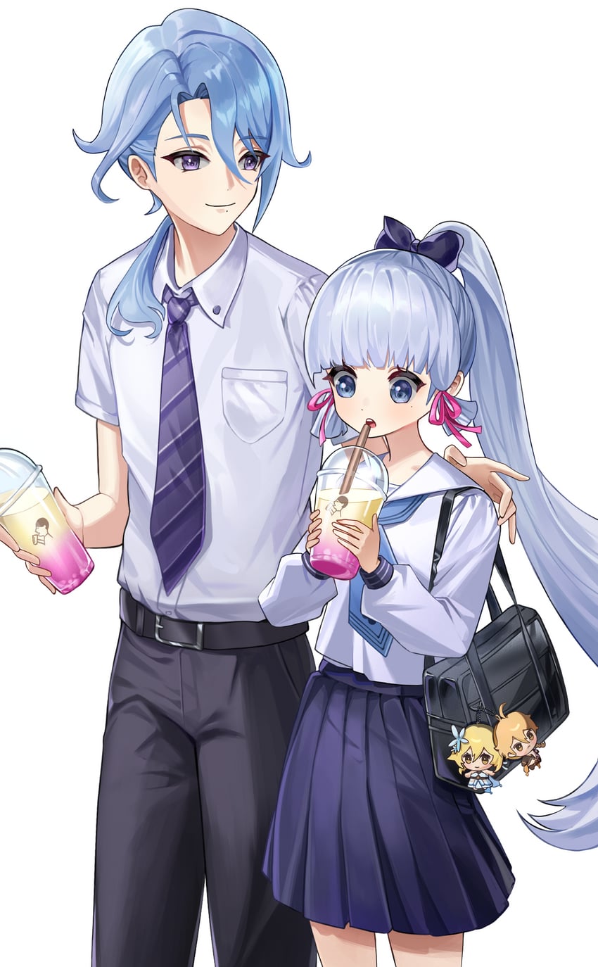 lumine, aether, kamisato ayaka, and kamisato ayato (genshin impact) drawn by koya_223