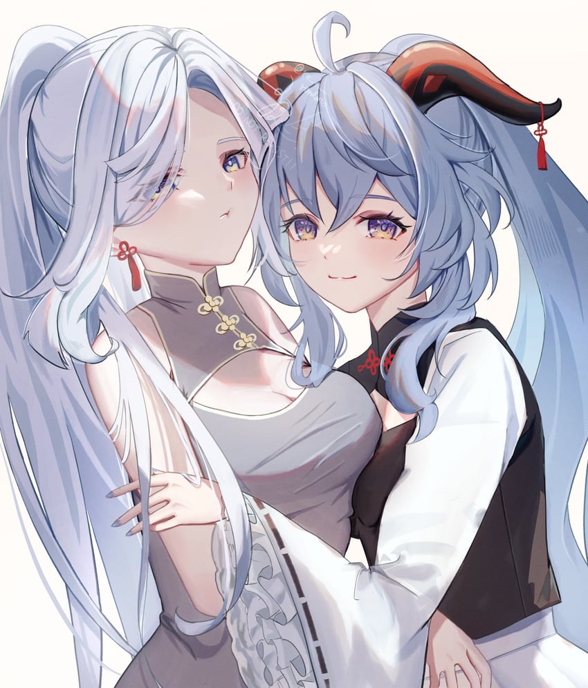 ganyu and shenhe (genshin impact) drawn by sazanami_(re_n_rentaro)