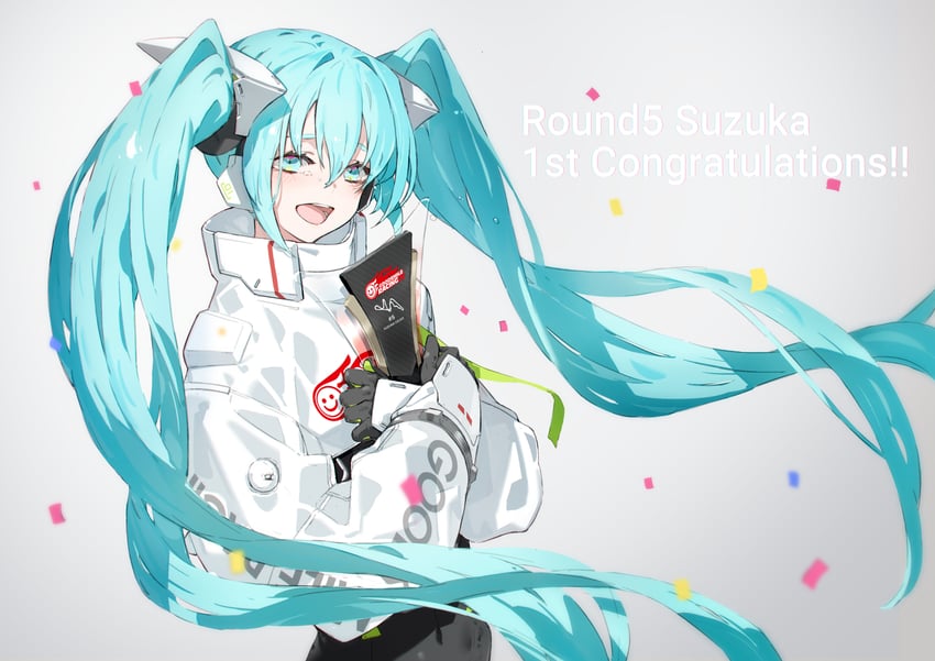 hatsune miku and racing miku (vocaloid and 1 more) drawn by neco