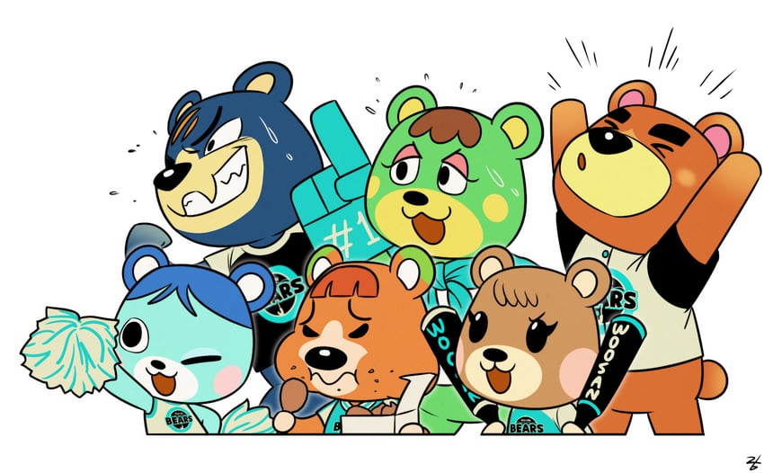 teddy, bluebear, maple, groucho, pudge, and 1 more (animal crossing) drawn by rang_(duriri)