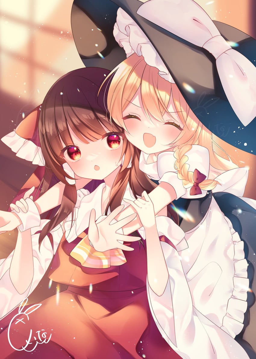 hakurei reimu and kirisame marisa (touhou) drawn by cacao_(cacaomgmg)