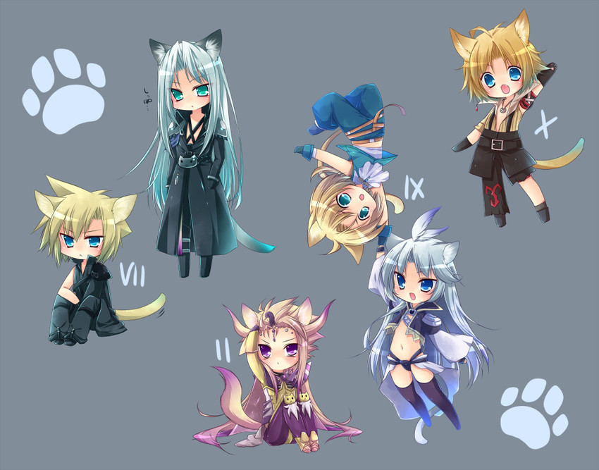 cloud strife, sephiroth, zidane tribal, tidus, kuja, and 1 more (final fantasy and 6 more) drawn by sagami_rin