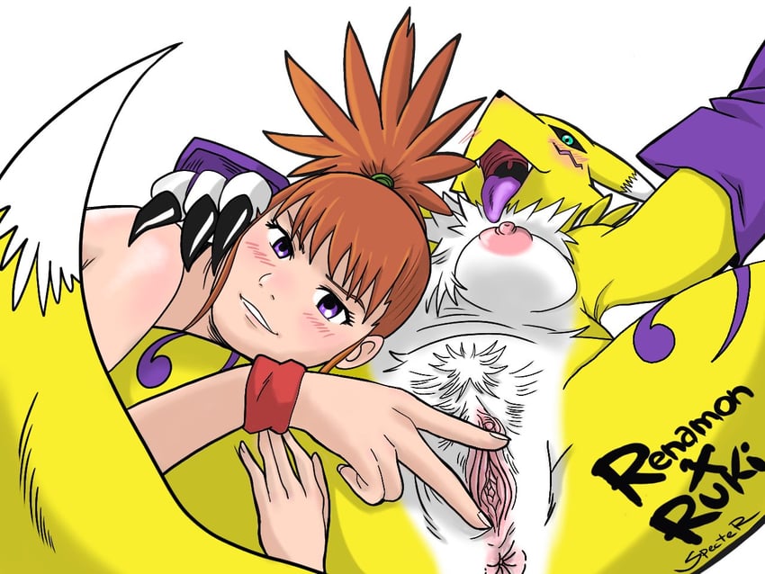 renamon and makino ruki (digimon and 1 more) drawn by specter_(specter_sketch)